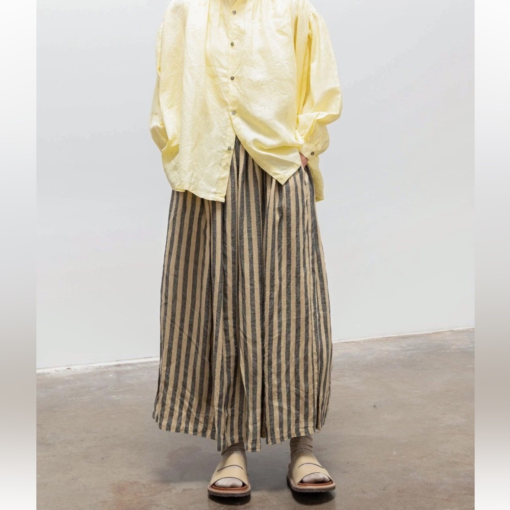 NWT Ichi Antiquities Azumadaki Stripe Skirt in Beige & Blue Sz OS